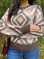 Chocolate Sequin Diamond Knit Linda